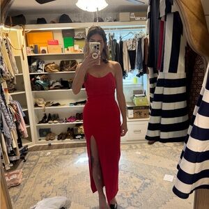 Superdown Red Strapless Slit with ribbing Bodycon Dress XS